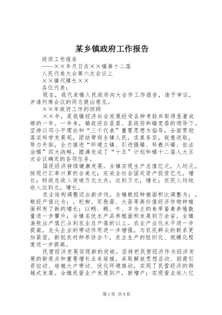 某乡镇政府工作报告