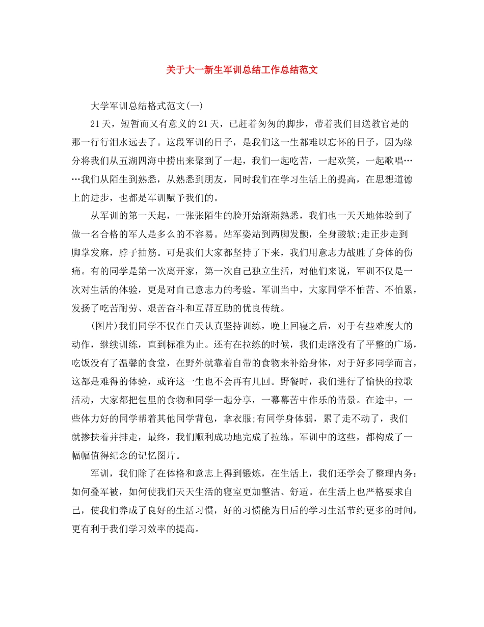 关于大一新生军训总结工作总结范文_第1页