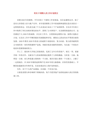 有关IT销售人员工作计划范文 