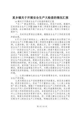 某乡镇关于开展安全生产大检查的情况汇报