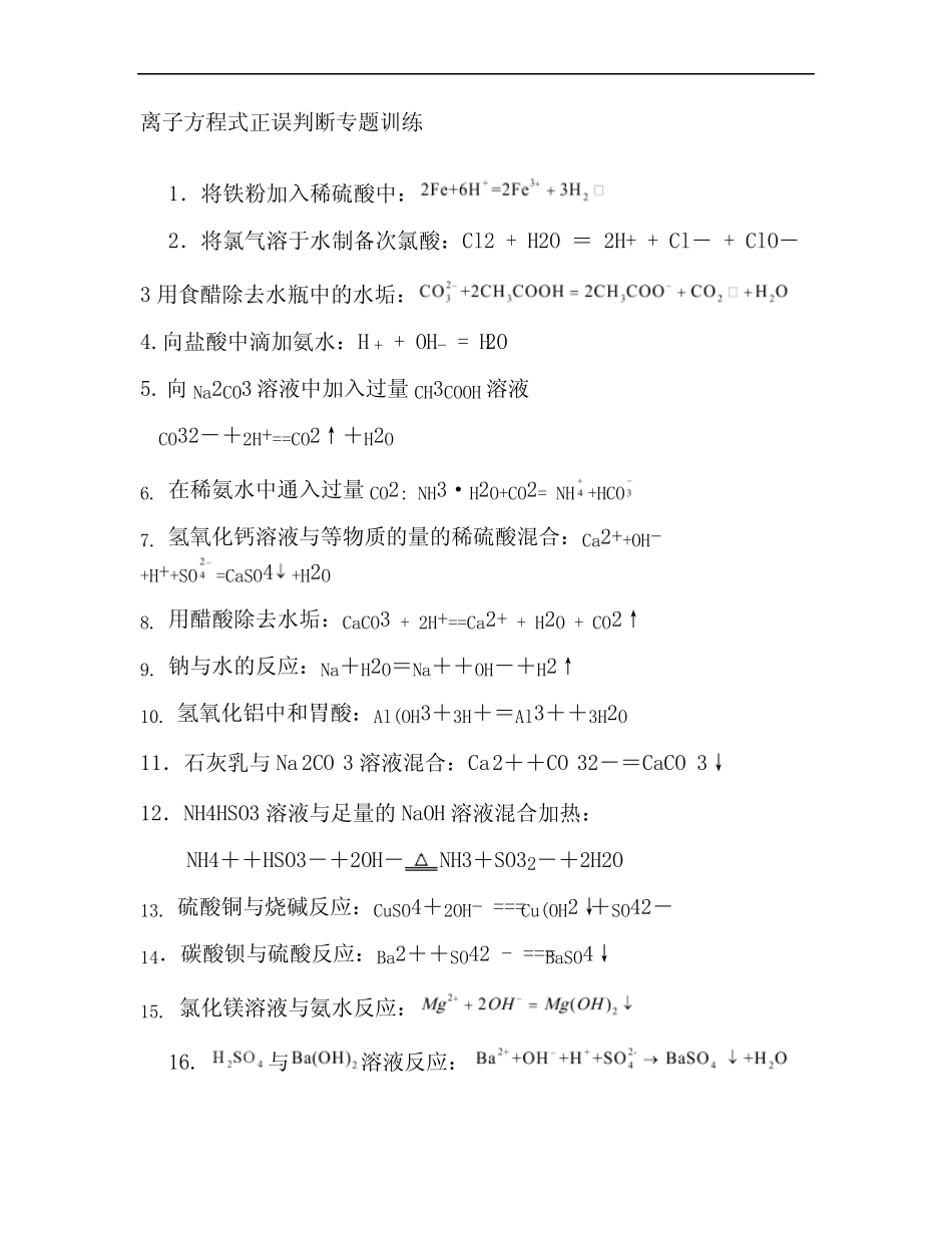 高一离子方程式正误判断专题训练讲解_第1页