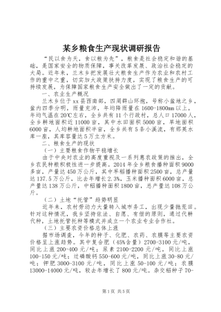某乡粮食生产现状调研报告
