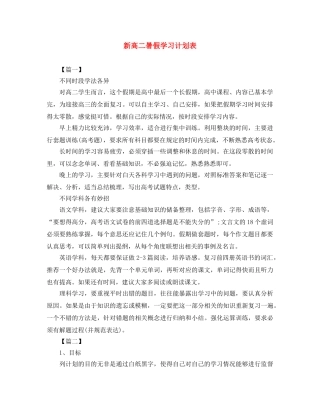 新高二暑假学习计划表 