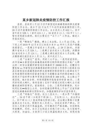 某乡新冠肺炎疫情防控工作汇报