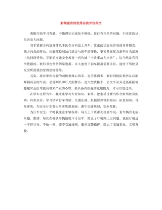 新驾驶员的优秀自我评价范文 