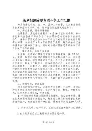 某乡扫黑除恶专项斗争工作汇报