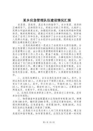 某乡应急管理队伍建设情况汇报