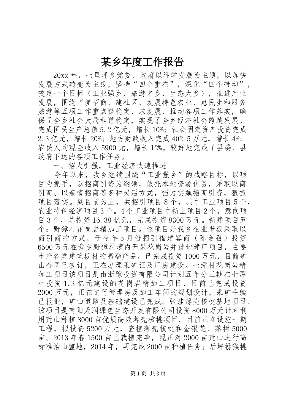 某乡年度工作报告_第1页