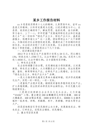 某乡工作报告材料