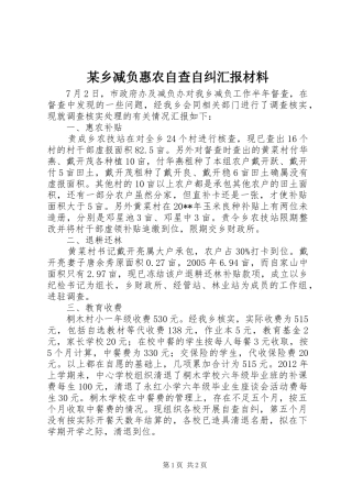 某乡减负惠农自查自纠汇报材料