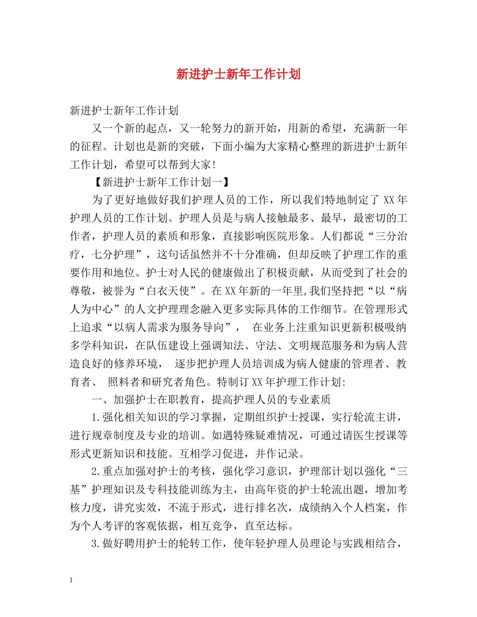 新进护士新年工作计划 (2) _第1页
