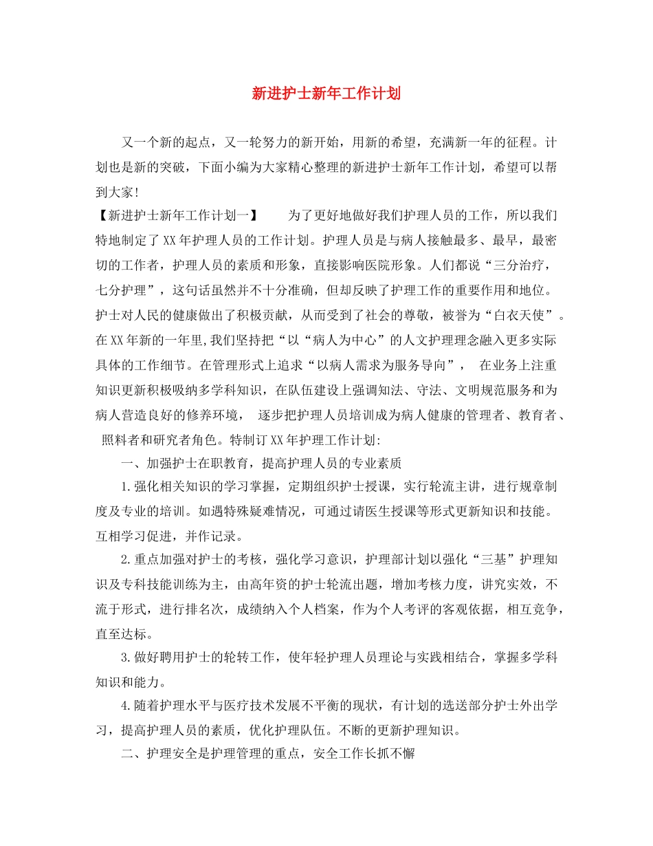 新进护士新年工作计划 _第1页
