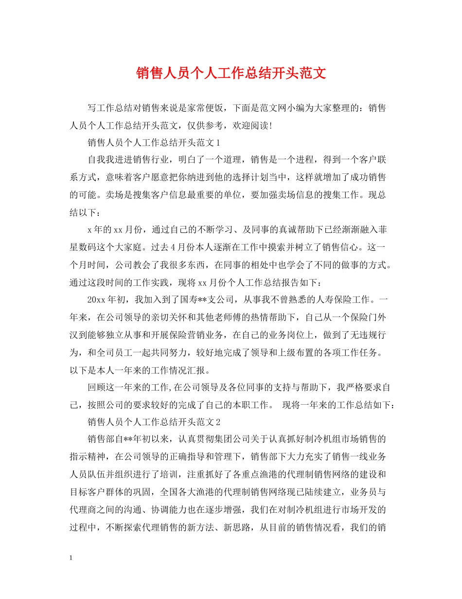 销售人员个人工作总结开头范文_第1页