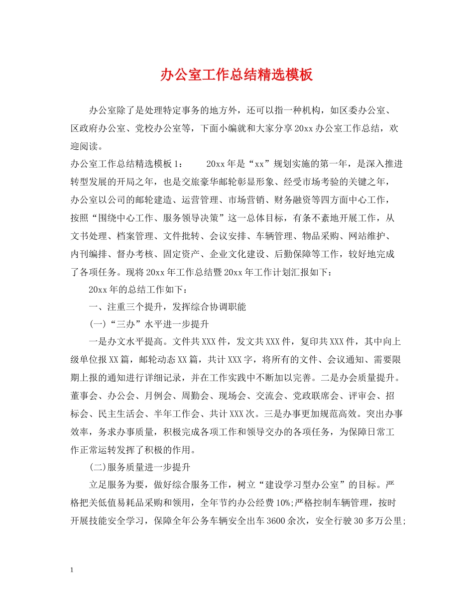 办公室工作总结精选模板_第1页