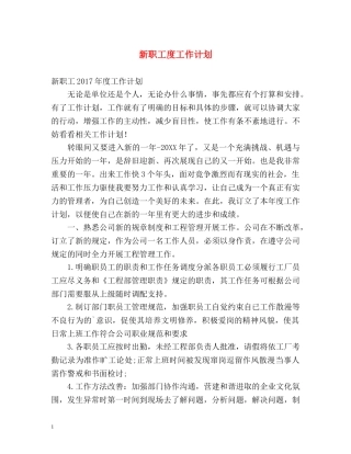 新职工度工作计划 