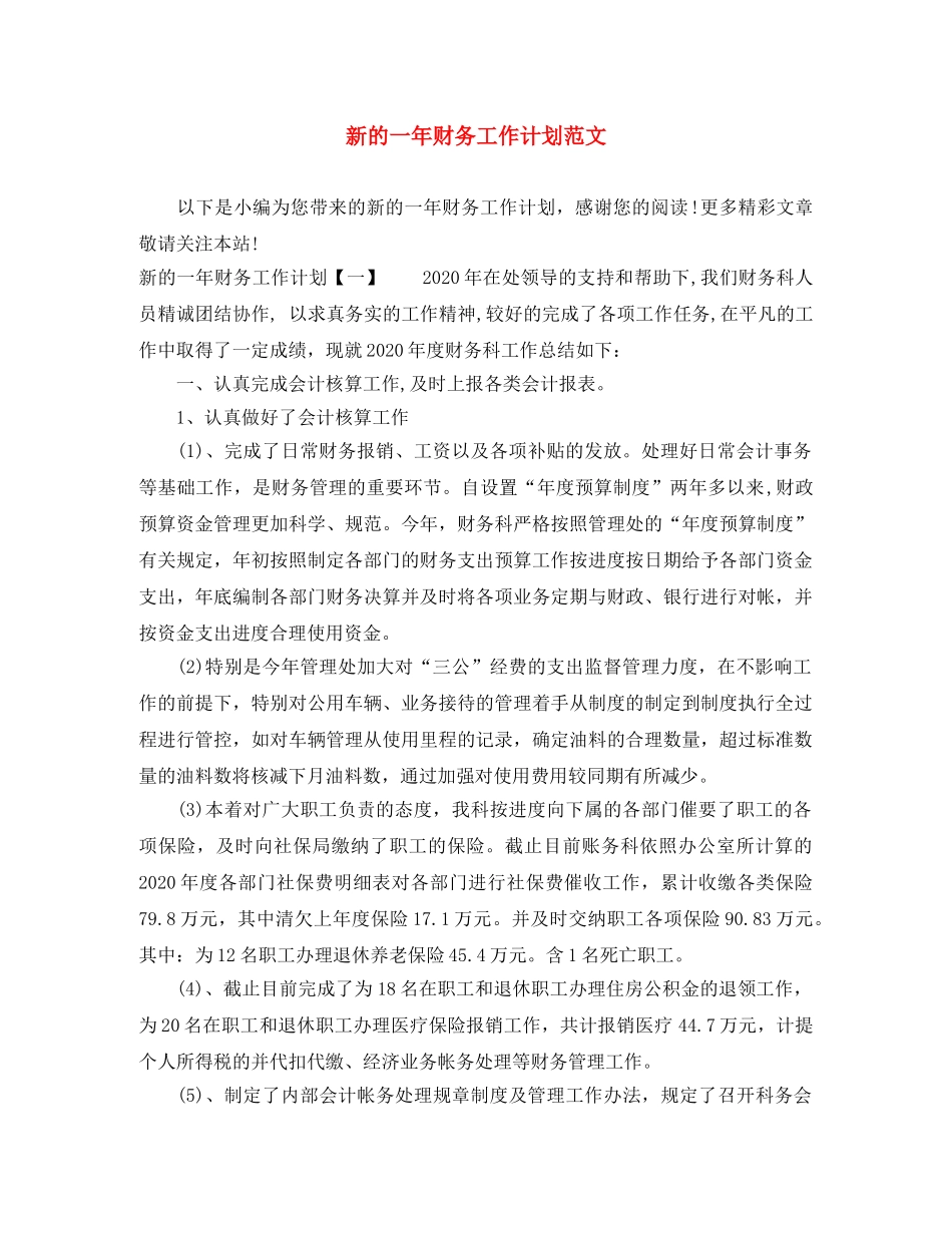 新的一年财务工作计划范文 _第1页