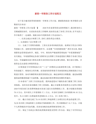 新的一年财务工作计划范文 