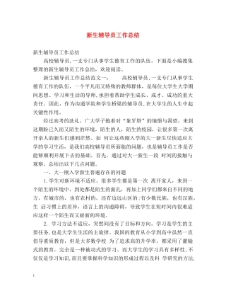 新生辅导员工作总结 