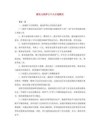 新生儿科护士个人计划例文 