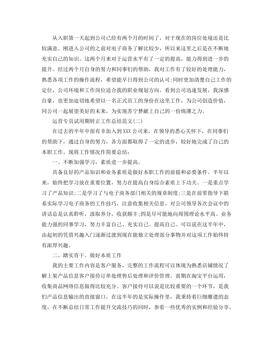 运营专员试用期转正工作总结范文_第2页
