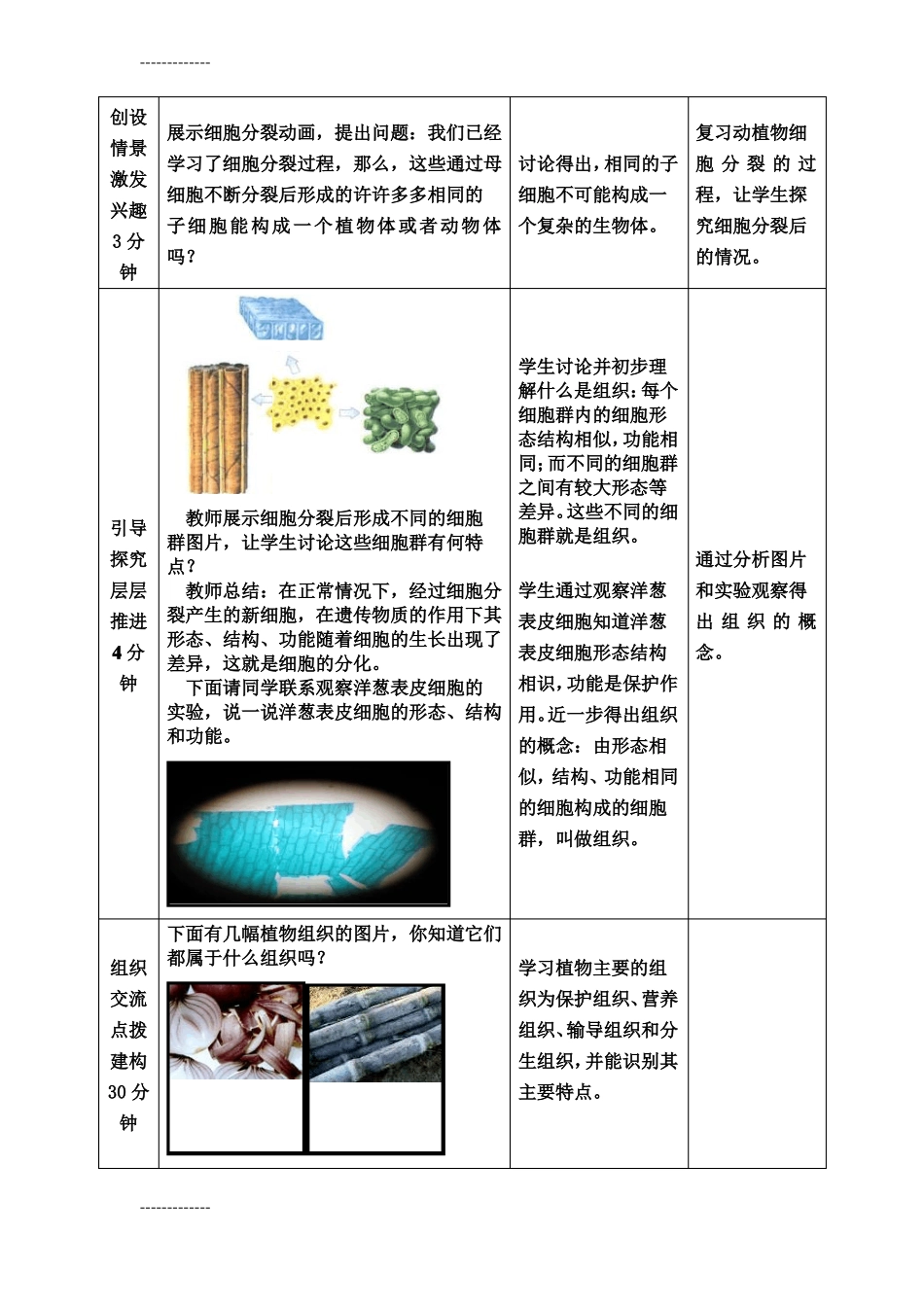 整理初中生物七年级上册细胞的分裂和分化教学设计_第2页