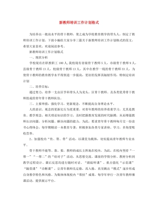 新教师培训工作计划格式 