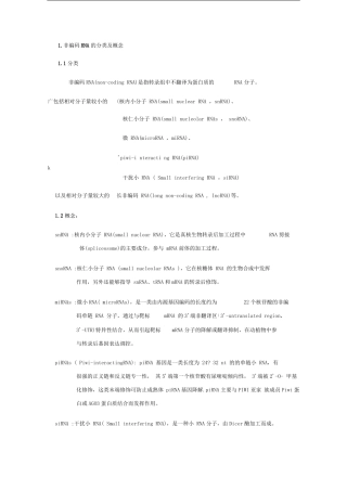 非编码RNA的分类及其功能总结