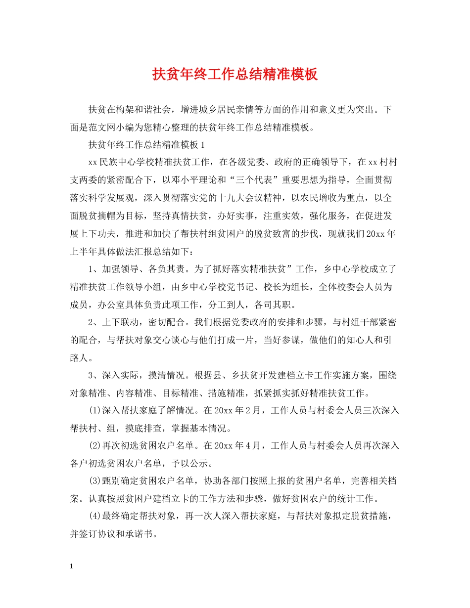 扶贫年终工作总结精准模板_第1页