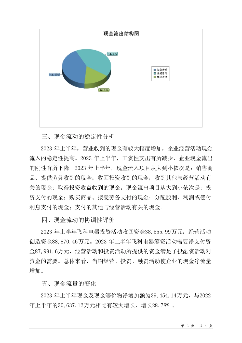 603868飞科电器2023年上半年现金流量报告_第2页