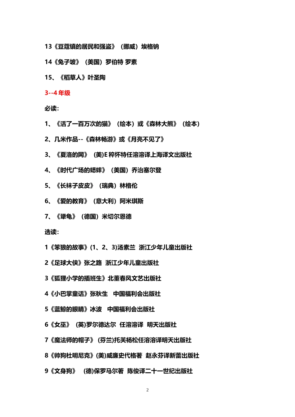 各年级推荐阅读书目_第2页