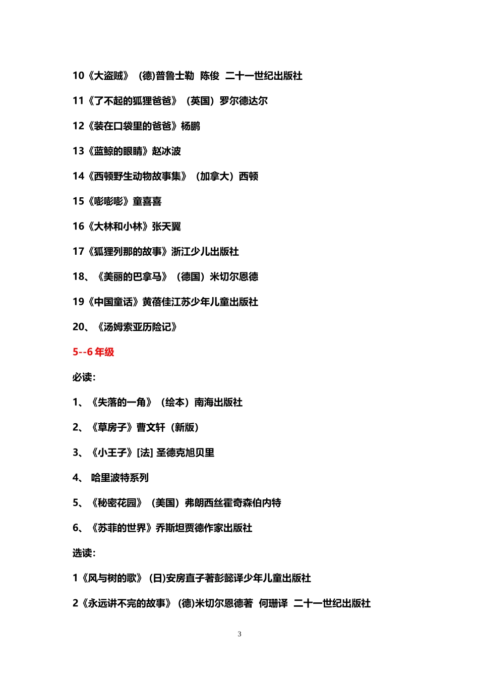 各年级推荐阅读书目_第3页