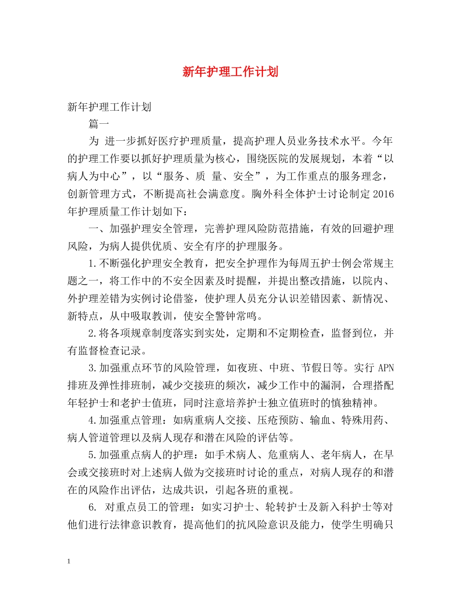 新年护理工作计划 (2) _第1页