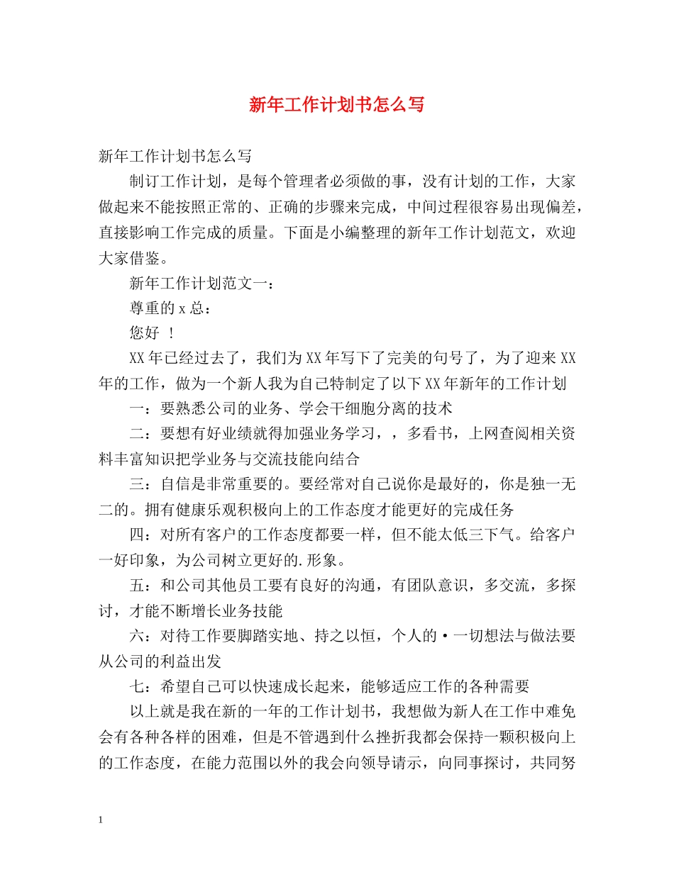 新年工作计划书怎么写 _第1页