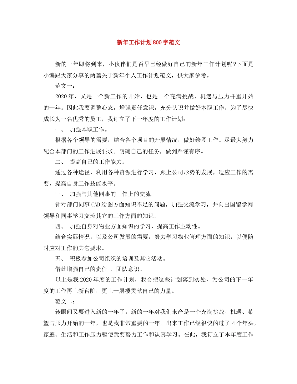 新年工作计划800字范文 _第1页