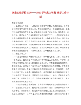 新宏2020——2020学年度上学期 教学工作计划 