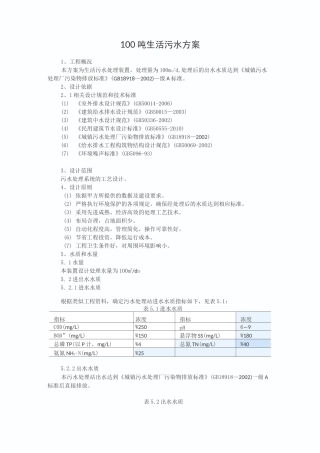 100吨生活污水方案