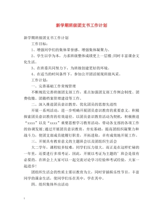 新学期班级团支书工作计划 