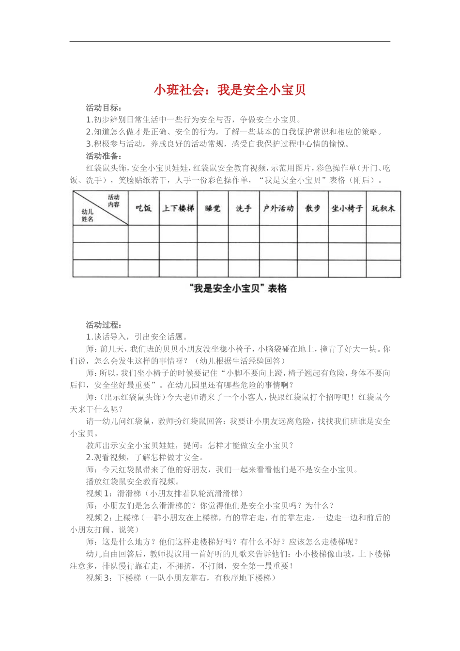 小班社会《我是安全小宝贝》_第1页
