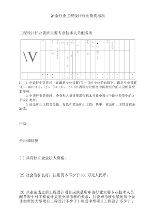 冶金行业工程设计行业资质标准
