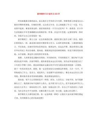 新学期学习计划作文650字 