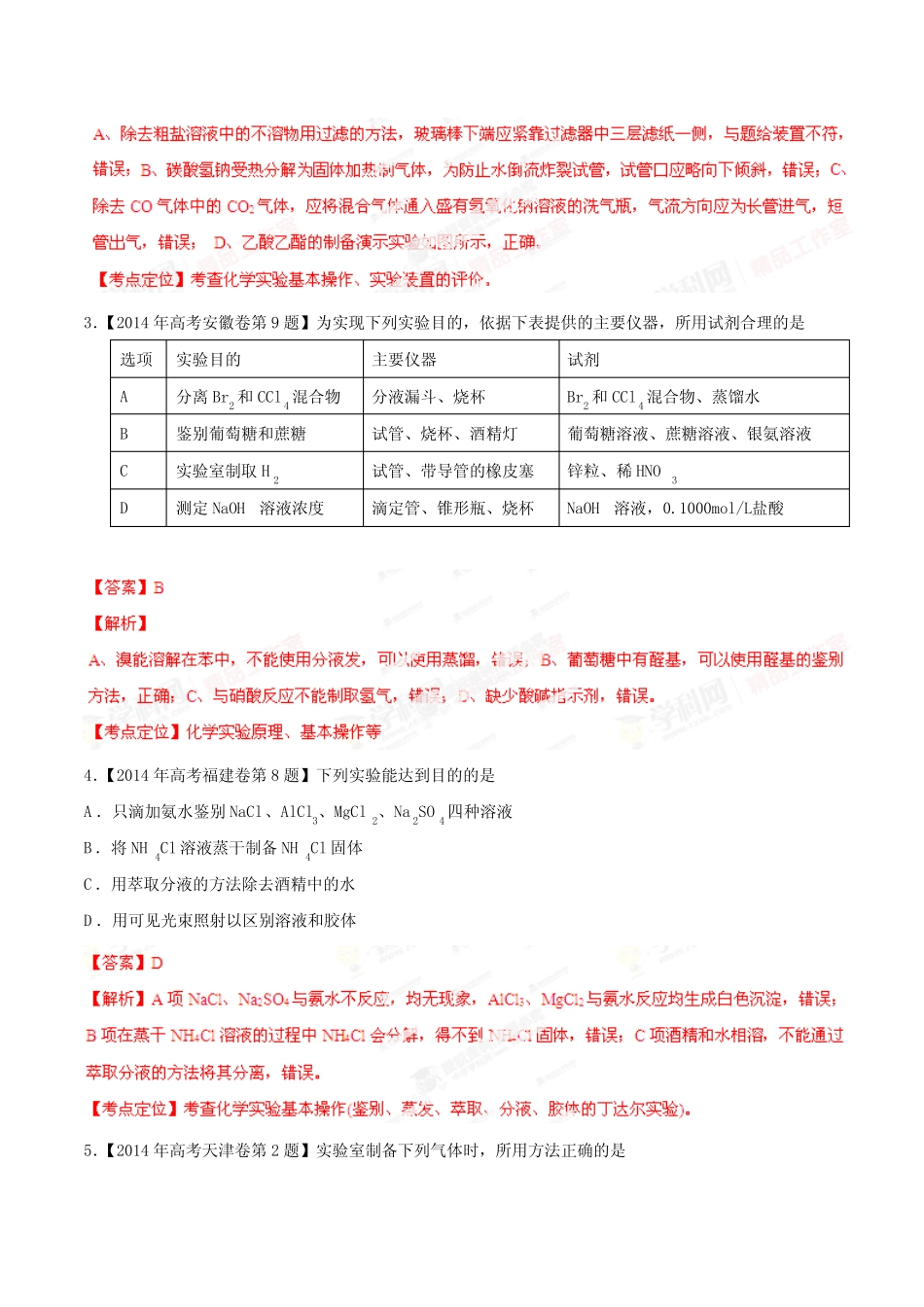 高考化学复习专题16化学实验基础与基本操作-备战2015高考化学6年高考真 ..._第2页