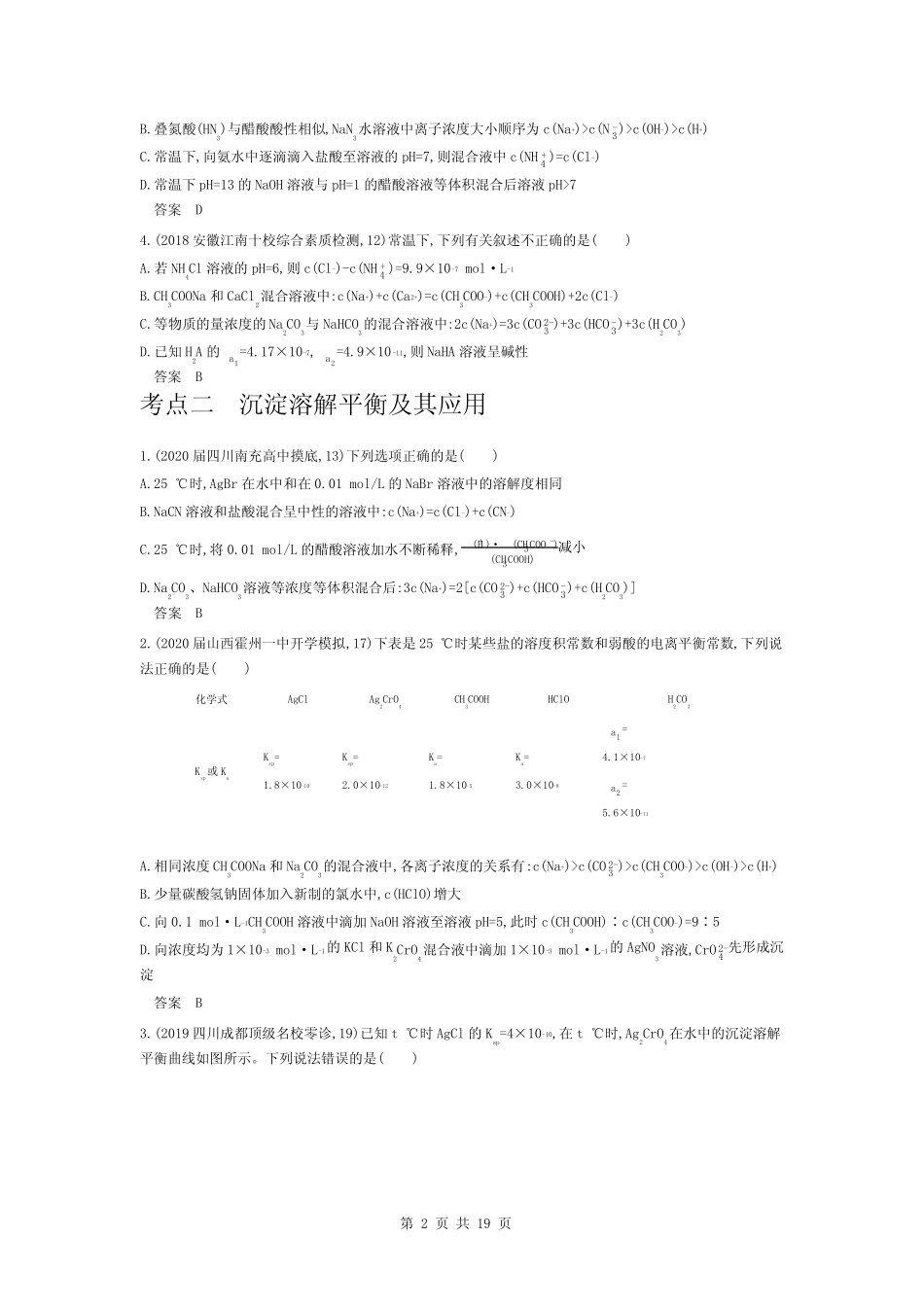 高考化学专练题盐类水解沉淀溶解平衡_第2页