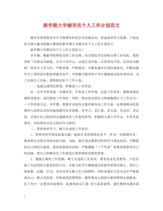 新学期大学辅导员个人工作计划范文 