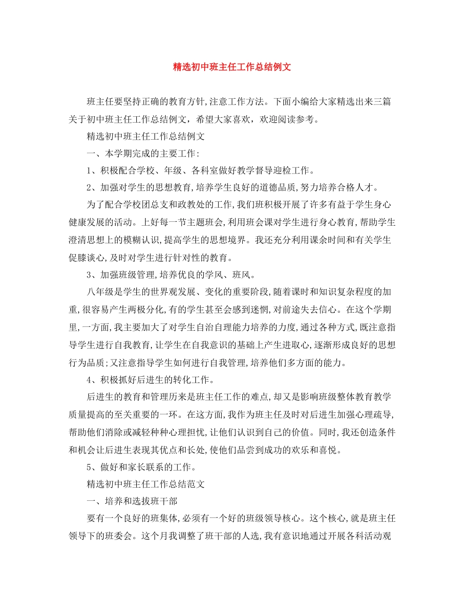 精选初中班主任工作总结例文_第1页