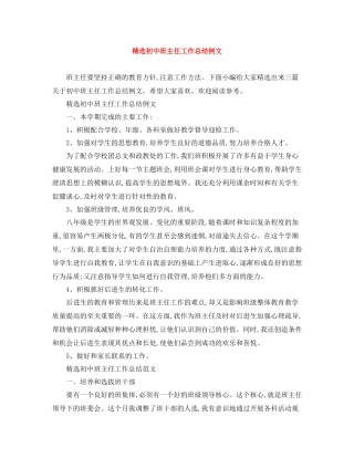 精选初中班主任工作总结例文