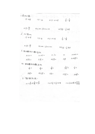 六年级分数，比，百分数强化练习