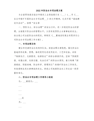 2022年防治水专项治理方案