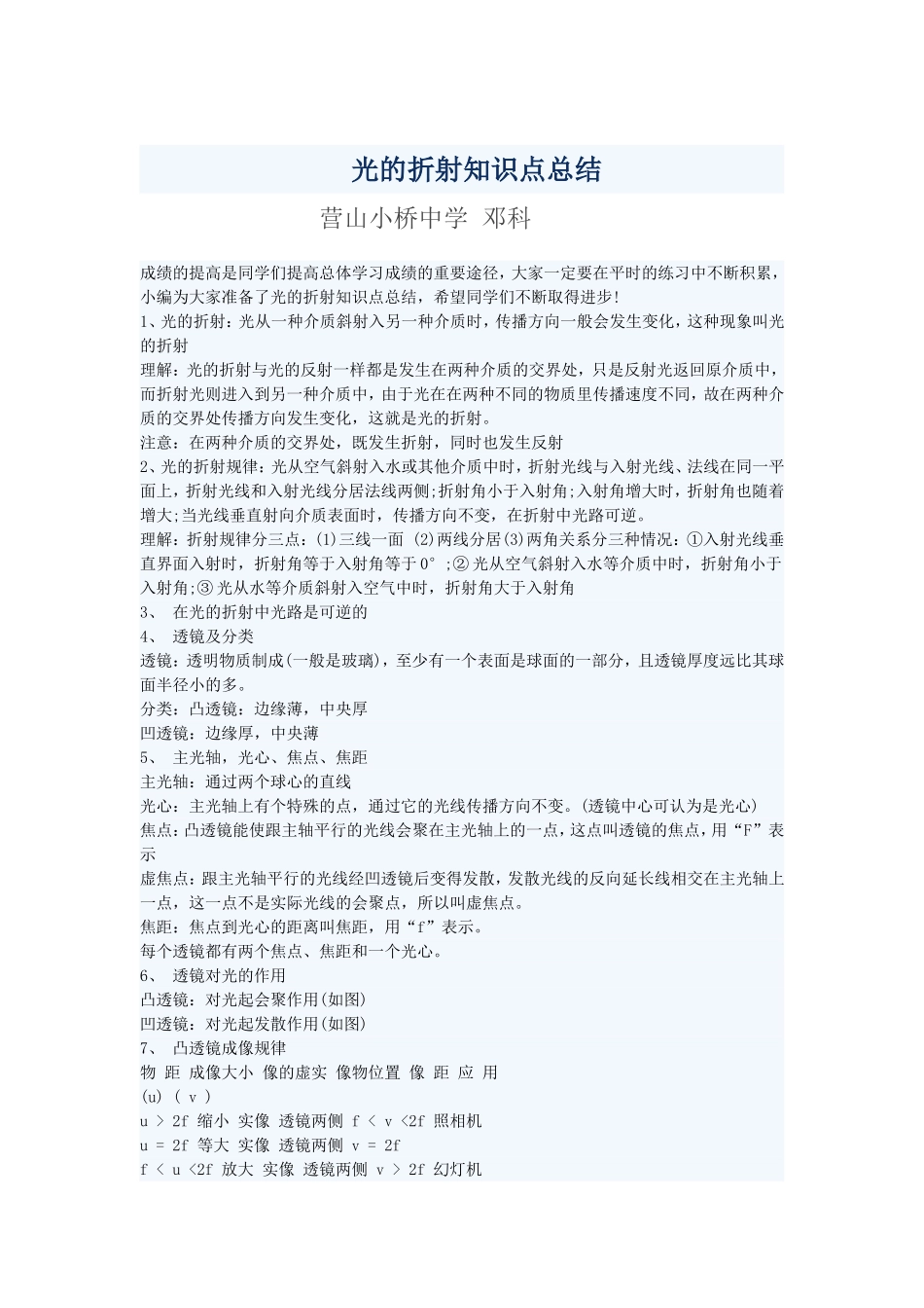 光的折射知识点总结_第1页