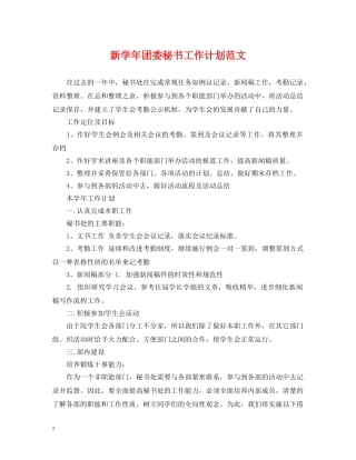新学年团委秘书工作计划范文 
