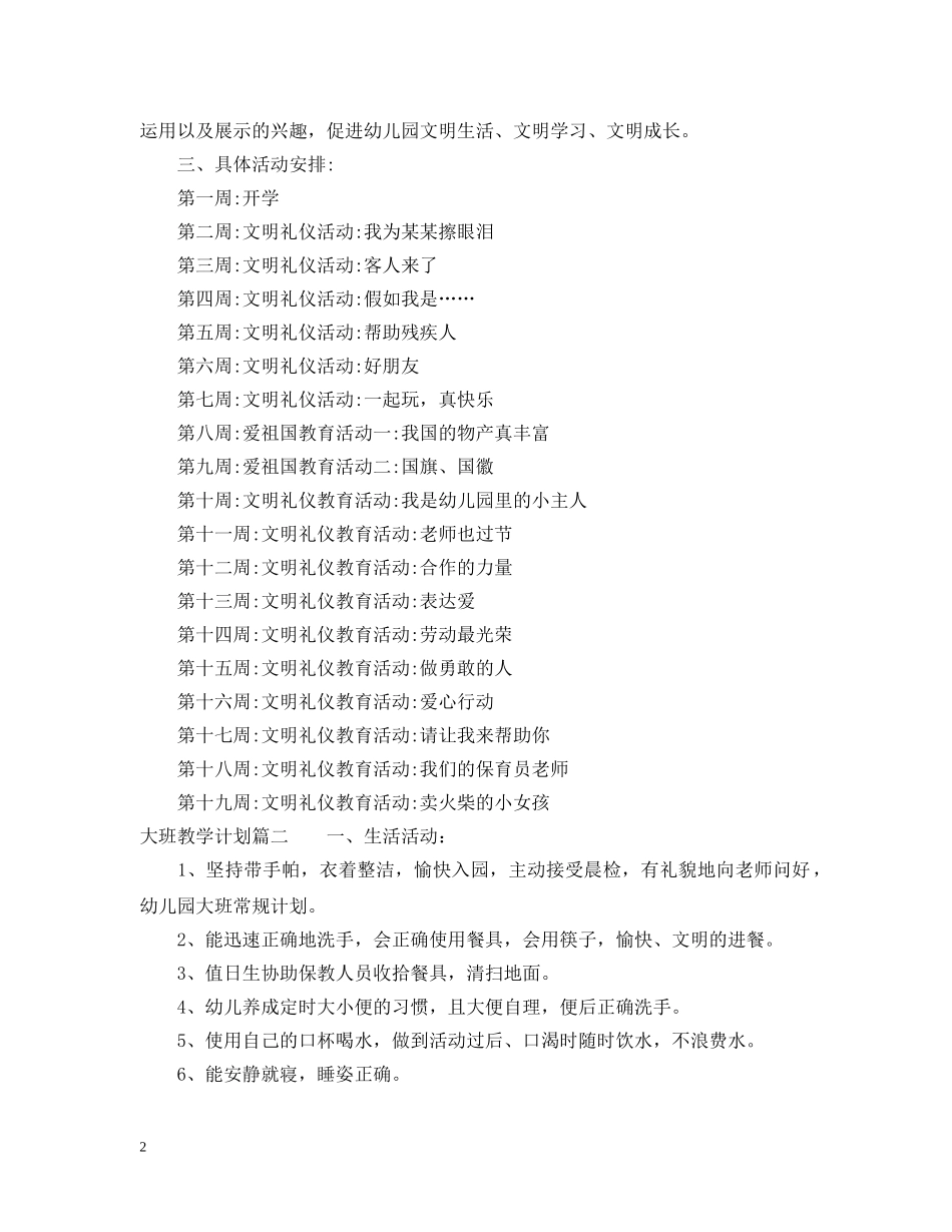 新大班教学计划 _第2页